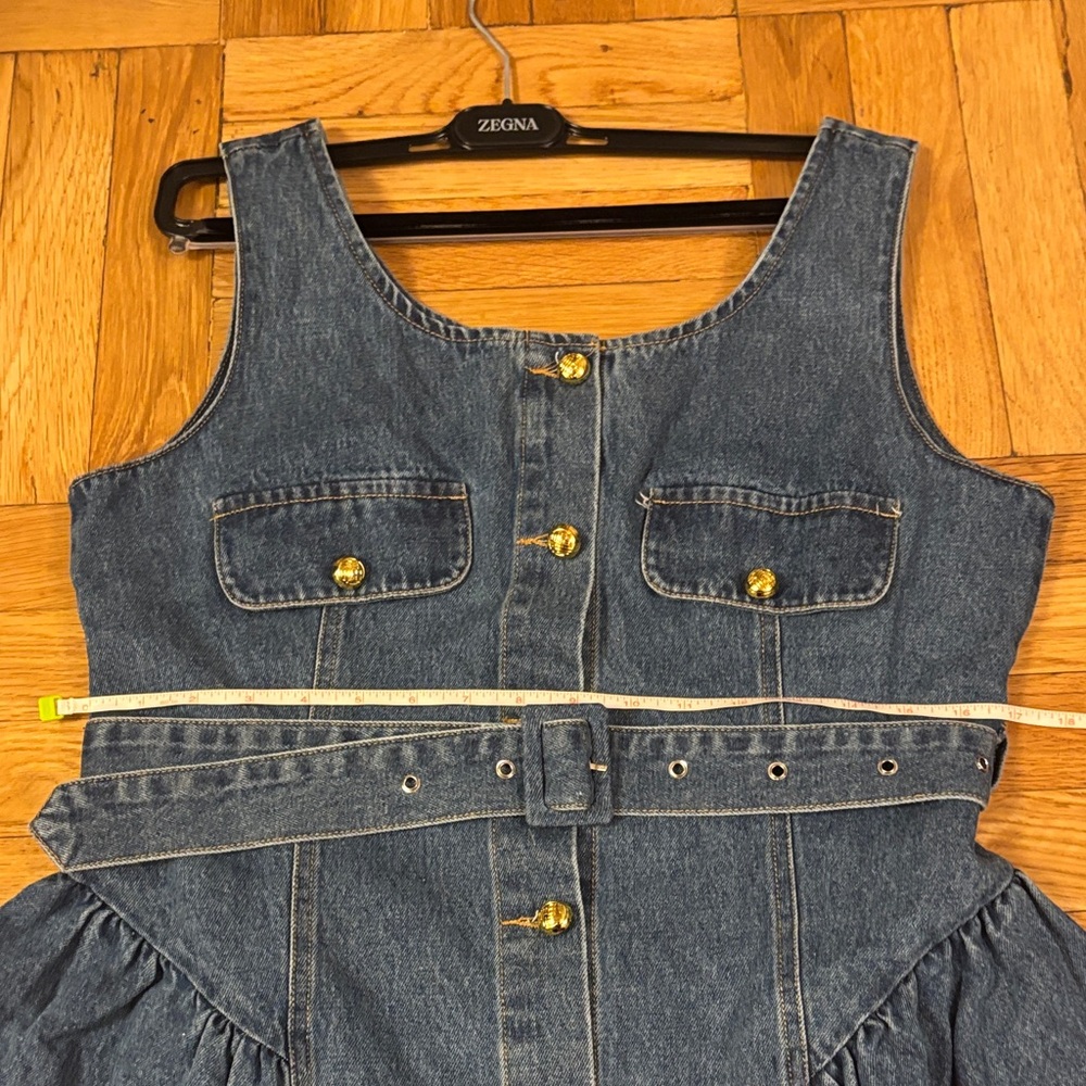 Sleeveless Blue Denim Button-Front Dress - Picture 10 of 11